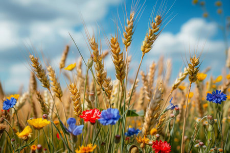 Wild flowers in a wheat fieldの素材