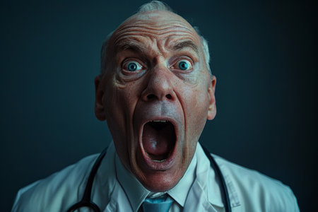 Screaming shocked doctor in stressの素材