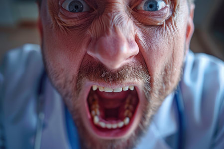 Screaming shocked doctor in stressの素材