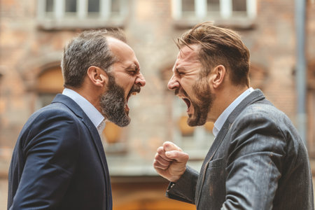 Two aggressive shouting businessmen quarrelingの素材