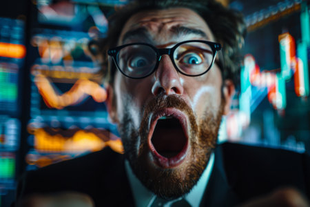 Stressed trader screams against chartsの素材