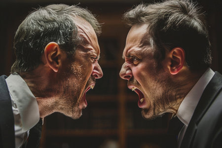 Two aggressive shouting businessmen quarrelingの素材
