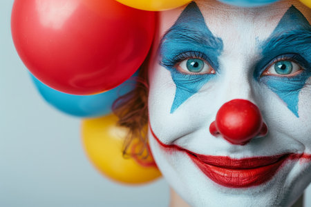 Close-up of a face in clown makeupの素材