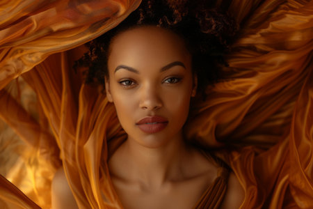 Beautiful African American black woman in fashion fabric dressの素材