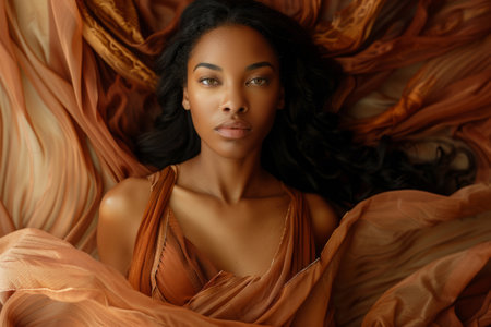 Beautiful African American black woman in fashion fabric dressの素材