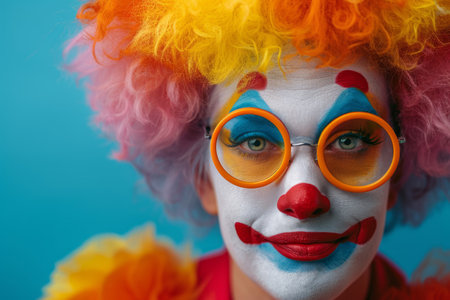 Close-up of a face in clown makeupの素材