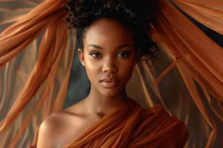 Beautiful African American black woman in fashion fabric dressの素材