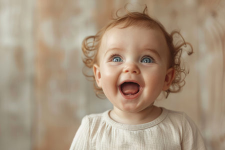 Cheerful little baby with open mouthの素材