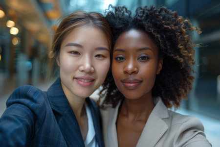 Selfie of women in the officeの素材