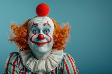 Clown in makeup and wig. Copy space for textの素材