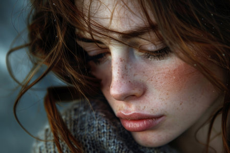 Young woman experiencing sadness and cryingの素材