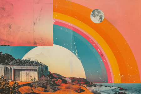 Colorful abstract rainbow collage backgroundの素材