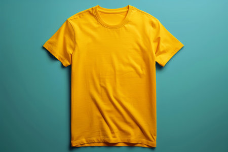 Yellow t-shirt lying flat for mockup.の素材