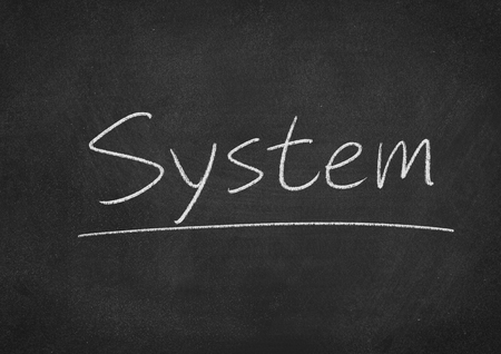 system concept word on a blackboard backgroundの写真素材