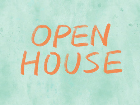 open house concept message on watercolor paper texture background