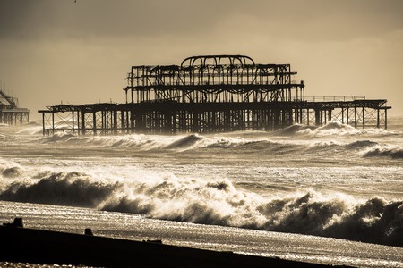 The West Pier at Brighton survives another autumn galeの写真素材