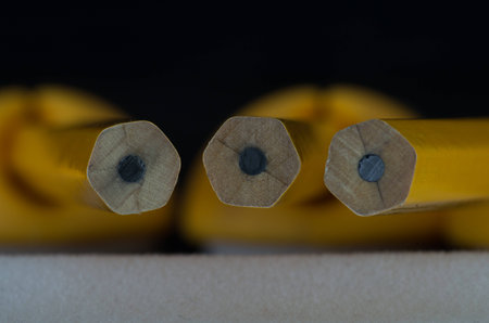 Lead pencil/s arranged in close up view showing pleasing angles and blursの写真素材