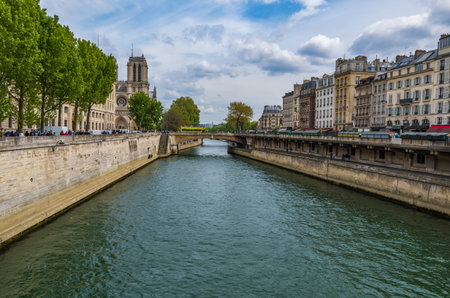 Paris France 2014 April 21,  Historic building architecture along the banks of the Seine Riverのeditorial素材