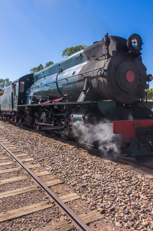 A restored steam engine Locomotive still journeys in outback South Australiaのeditorial素材