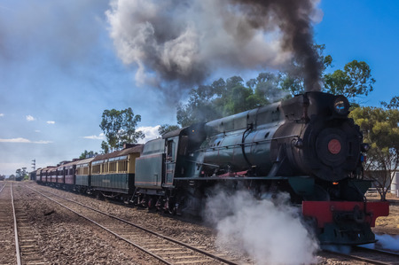 A restored steam engine Locomotive still journeys in outback South Australiaのeditorial素材