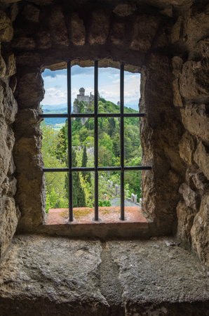 San Marino, Italy April 30 2014 the castle of Rocca della Guaitaのeditorial素材