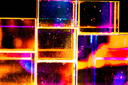 Abstract Cubes concept relecting bright prism colors in unique backgroundの写真素材