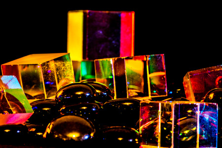 Abstract Cubes concept relecting bright prism colors in unique backgroundの写真素材