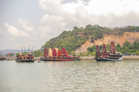 Halong Bay is a World Heritage area in North Vietnam attracting tourist from all over the worldのeditorial素材