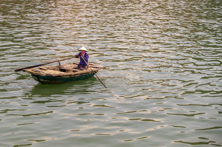 Halong Bay is a World Heritage area in North Vietnam attracting tourist from all over the worldの写真素材