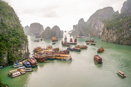 Halong Bay is a World Heritage area in North Vietnam attracting tourist from all over the worldのeditorial素材