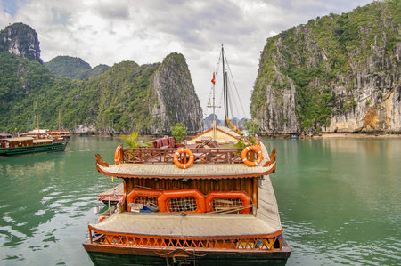 Halong Bay is a World Heritage area in North Vietnam attracting tourist from all over the worldのeditorial素材