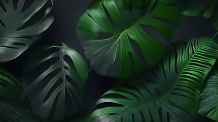 Monstera deliciosa painting Shrubs Realistic Black Background Rainforestの素材