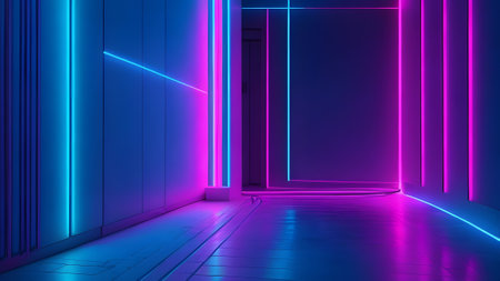 blue pink neon light decoration space stage nightclub modern late night fashionの素材