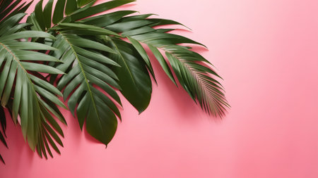 palm leaves product advertisement pink backgroundの素材