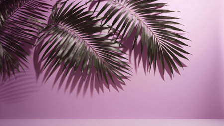 palm leaves light purple background product advertisement exhibition wallの素材
