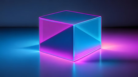 blue pink neon refraction line square cube future fashion abstract technologyの素材