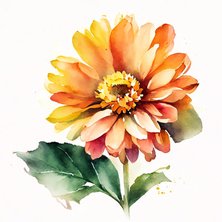 Watercolor calendula pattern, spring, hand painted, elegant mild, yellow green gradient, warm, Care productsの素材
