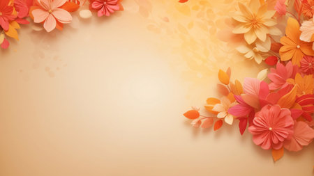 Autumn background with paper flowers and leaves, illustrationの素材
