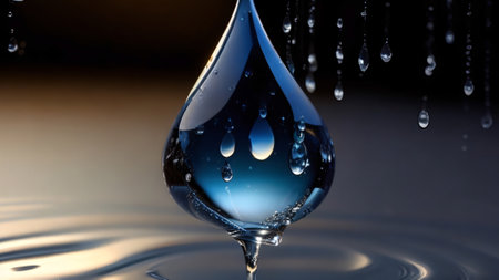Drop of water on a black background, Splash drops fallingの素材