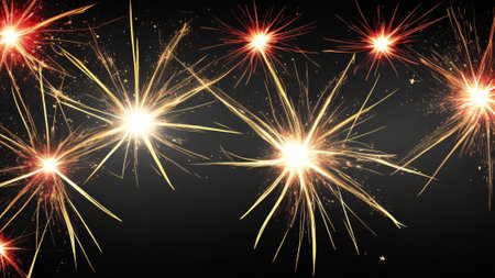 Sparkling red and yellow sparkling fireworks with black background celebration conceptの素材