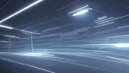futuristic blue neon high speed light, data transmission concept, dark backgroundの素材