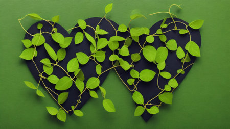 Vines entwined into love, green background, environmental protection conceptの素材