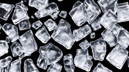 Irregularly shaped ice cubes with black backgroundの素材