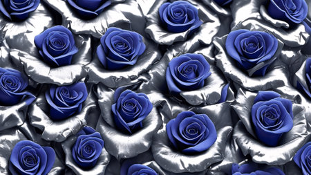 Blue silver roses, romantic atmosphere, luxury wedding, dark backgroundの素材