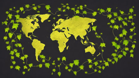 Vine with map earth, black background, environmental protection conceptの素材