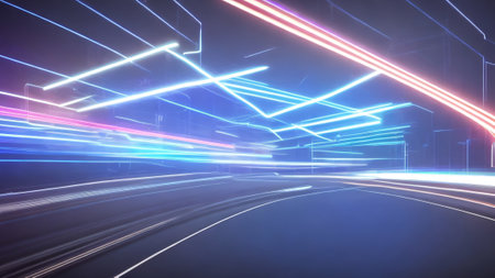 futuristic blue red neon high speed light, data transmission concept, dark backgroundの素材