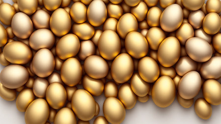 Attractive shiny golden eggs background, close-up shots, rich concept, vitalityの素材