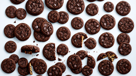 Dark chocolate chip cookies with white backgroundの素材