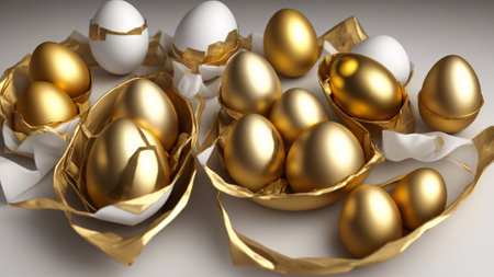 Attractive shiny golden eggs background, close-up shots, rich concept, vitalityの素材