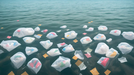 All kinds of garbage floating on the sea marine environmental protection damageの素材
